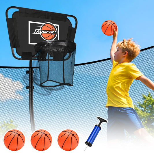 Stronger Metal Trampoline Basketball Hoop with Mini Ball & Pump, Fits Straight & Curved Poles, Trampoline Accessories (Orange)