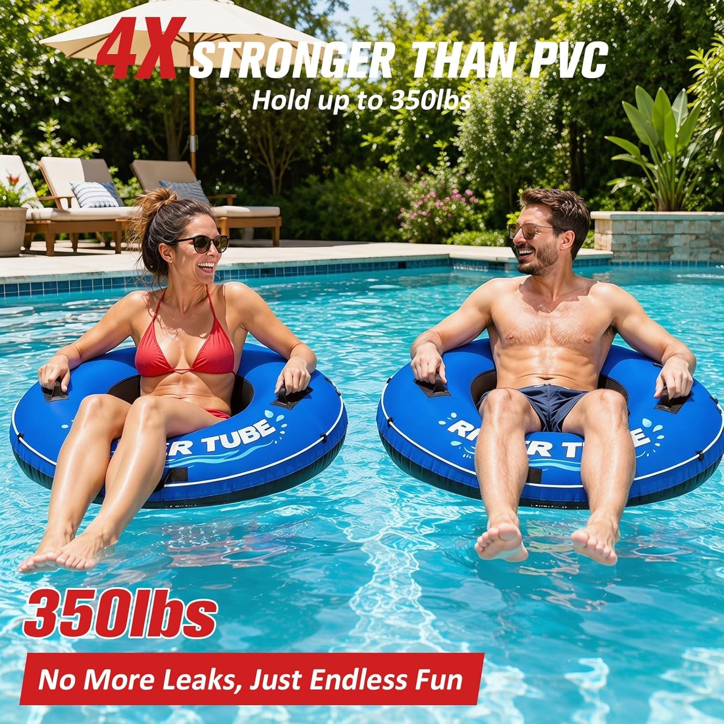 River Tube, 48'' Heavy Duty Rubber River Float Tube with Commercial Grade Inner Tube, Premium Canvas Cover, Removable Cup Holder & Tow Strap, Inflatable Tube for Adults Lake Pool Floating
