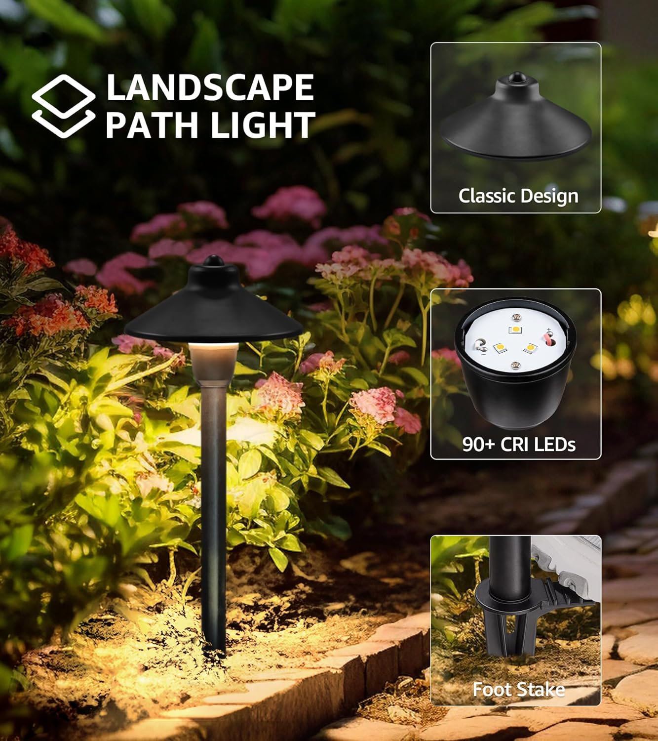 SUNVIE 3W Low Voltage Pathway Lights LED Landscape Lighting Low Voltage Landscape Lights Waterproof Landscape Path Lights 3000K Low Voltage Landscape