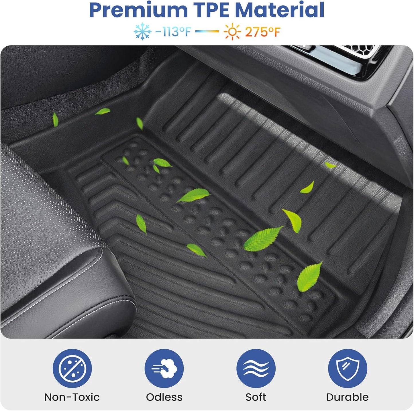 Floor Mats for Honda Civic 2022-2026 Sedan Hatchback Si | Include Sport, Not for Hybrid, with & w/o USB Port | 1st & 2nd Row, All Weather TPE Floor Mats for Acura Integra 23-25