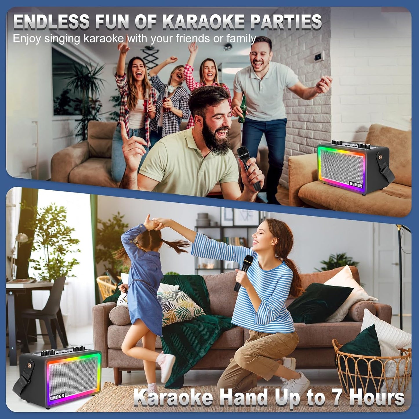 Karaoke Machine,Karaoke Speaker with 2 UHF Wireless Microphones, Karaoke Machine for Adults PA System with Remote Control&Volume Control&LE