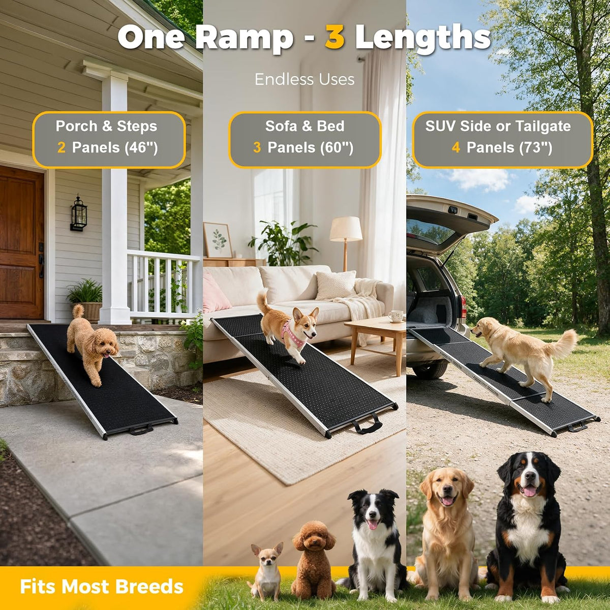 CAMMOO Dog Ramp for Car, 73''L x 20''W Foldable Pet Ramp for Large Dogs