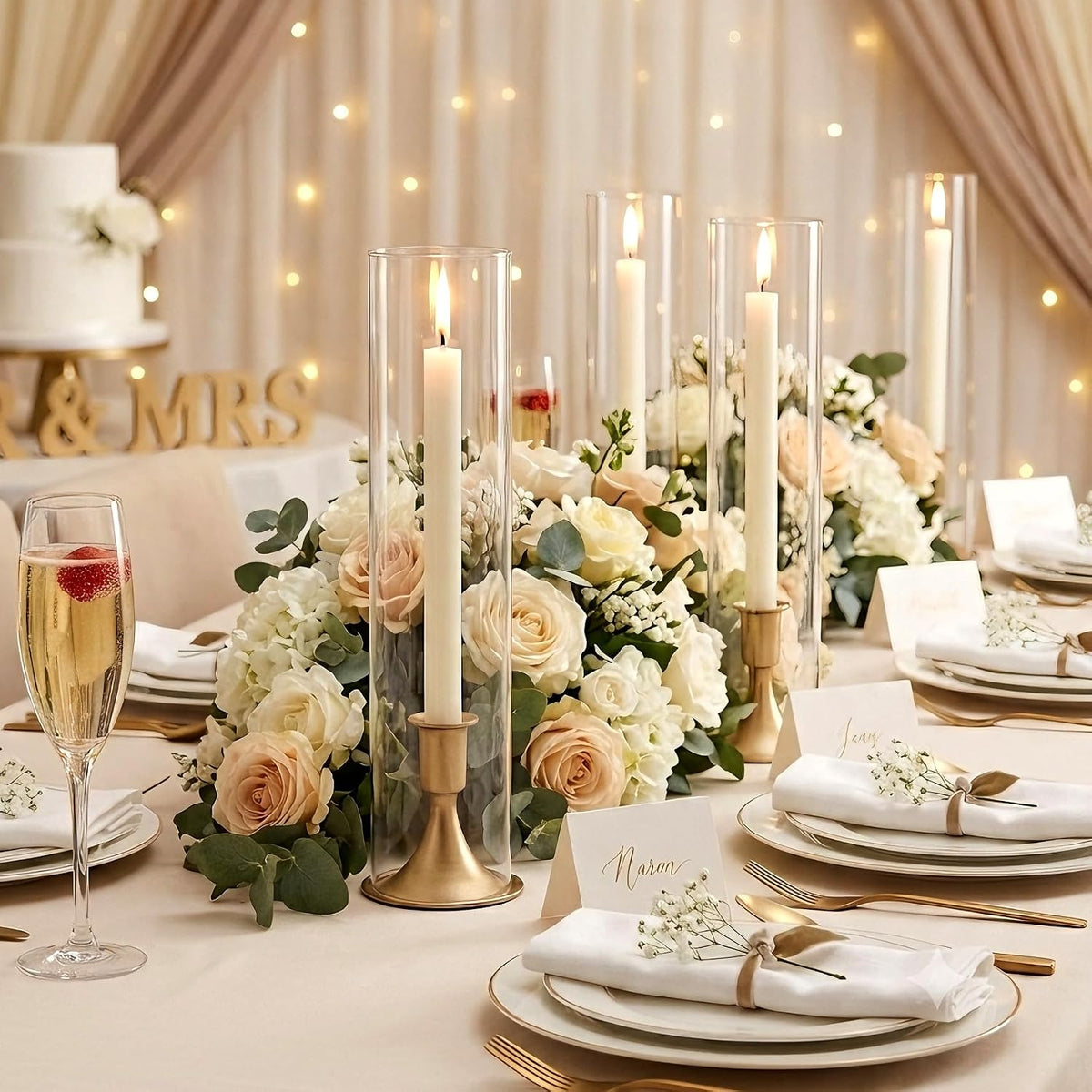 Hurricane Glass Candle Holders, Gold Candlestick Holders 18 Pcs
