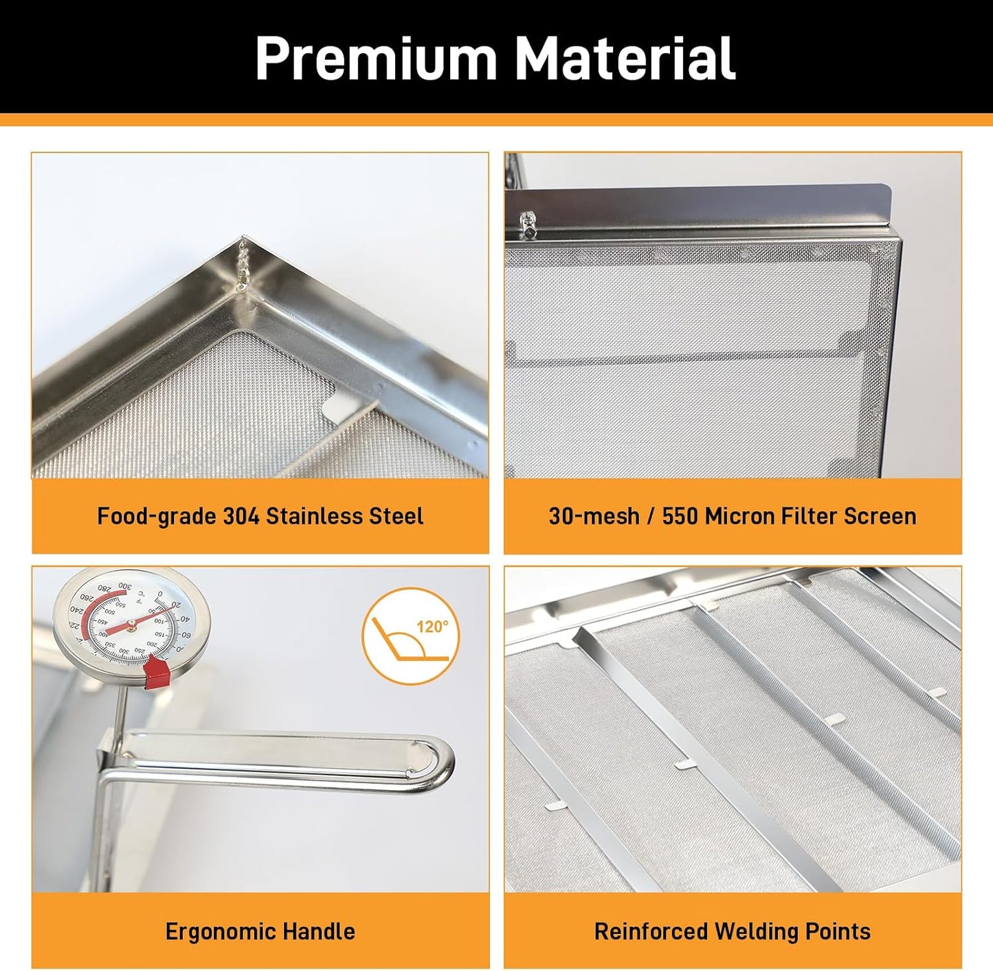 AF45 Commercial Deep Fryer Filter with 550 Micron Filter Screen, 13.75" x 13.75" 304 Stainless Steel Fryer Mesh Filter for Commercial Kitchens & Restaurants