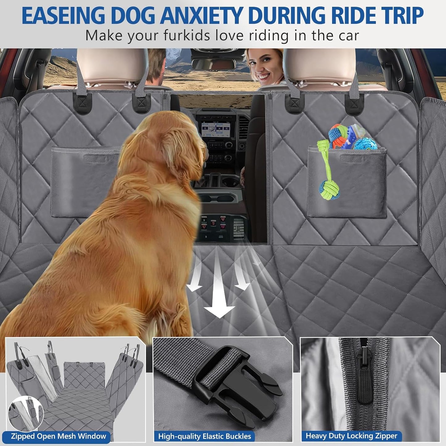 Truck Back Seat Extender for Dogs, Truck Dog Car Seat Cover for Back Seat Supports 400lbs, Hard Bottom Dog Seat Covers for Trucks, Waterproof Dog