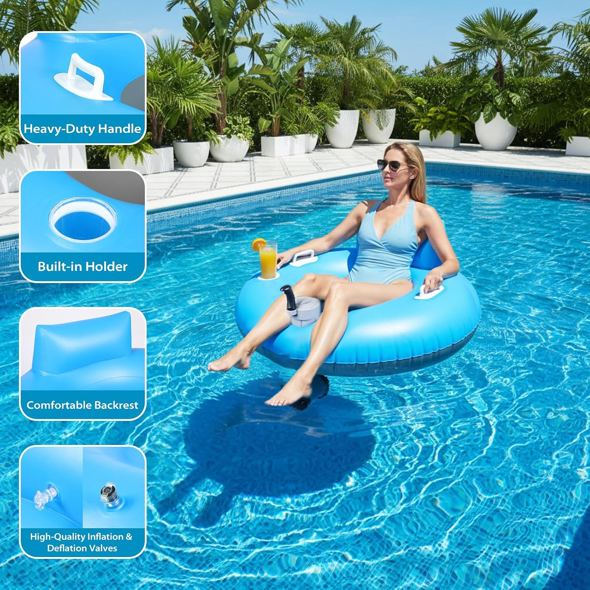 Motorized Pool Float, Rechargeable Motorized Floats with Cup Holder – Single Motor Heavy Duty Electric Lounger Raft for Adults & Kids, Pool, Lake & Party Use