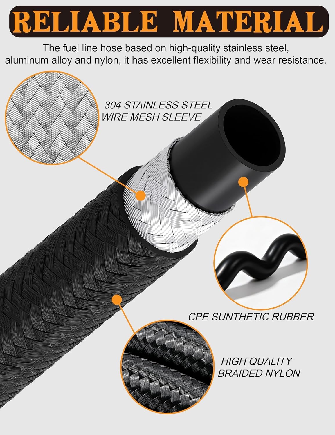 8AN Nylon Braided CPE Fuel Oil Hose, 20 ft 1/2-inch Fuel Line with Fittings Kit, Not for PTFE E85