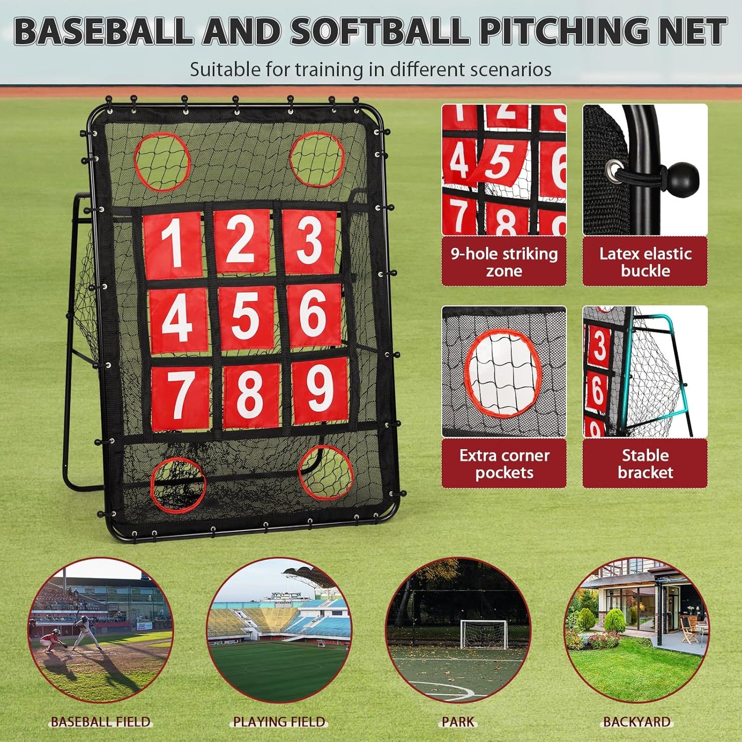 Baseball Pitching Net with Strike Zone, Portable Baseball Softball Net for Batting Pitching Hitting