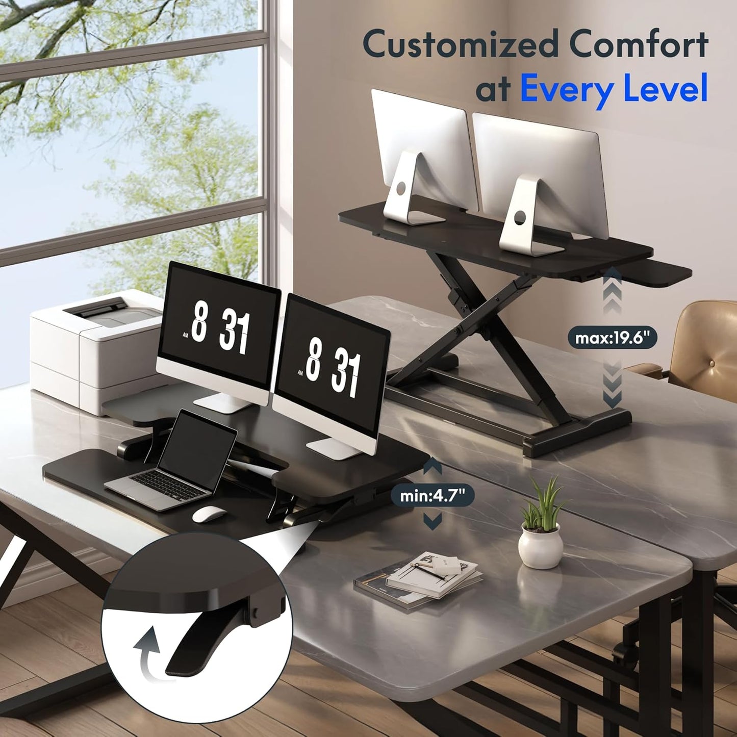 FLEXISPOT Standing Desk Converter 36" Desk Riser, Height Adjustable Desktop Riser Sit Stand Computer Workstation, Spacious Stand Up Desk Converter for Laptop Keyboard and Monitor Setup, Black Black 36"