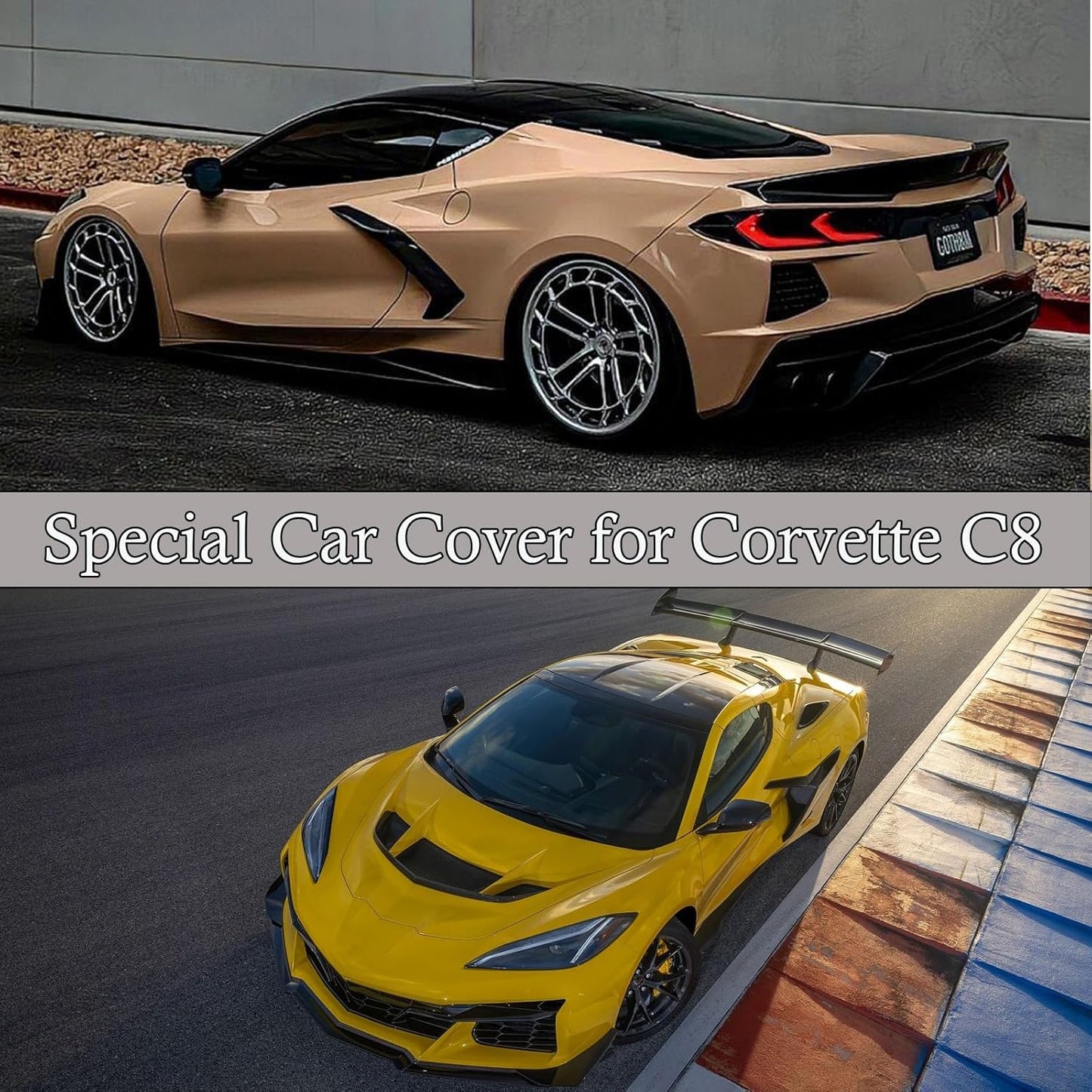 Indoor Car Cover fit for C8 Corvette 2020-2026– Custom Fit, Breathable & Dust-Proof Stretch Fabric –Fits Underground Garage & Car Show (Black/Gray)