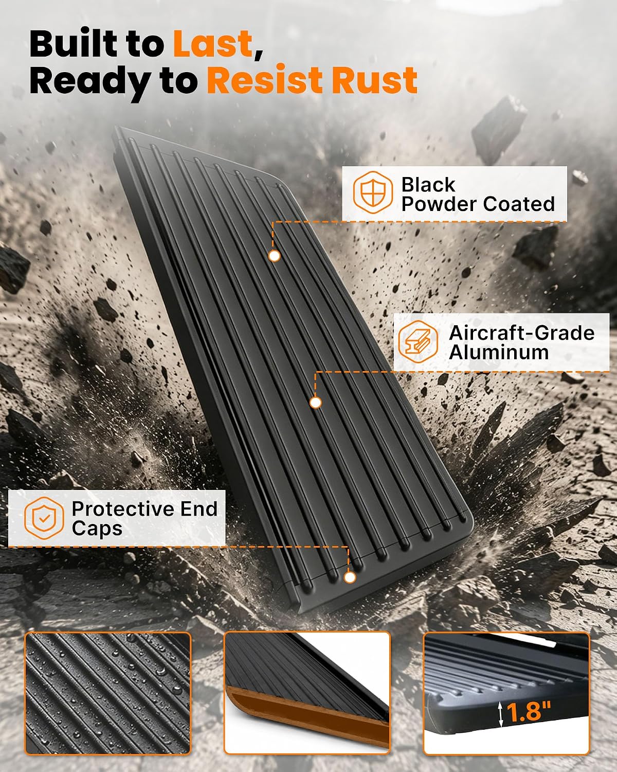 MELIPRON Running Board Fits for Ford Transit 150, 250, 350 Aluminum Rear Side Steps for Van No-Drilling Required