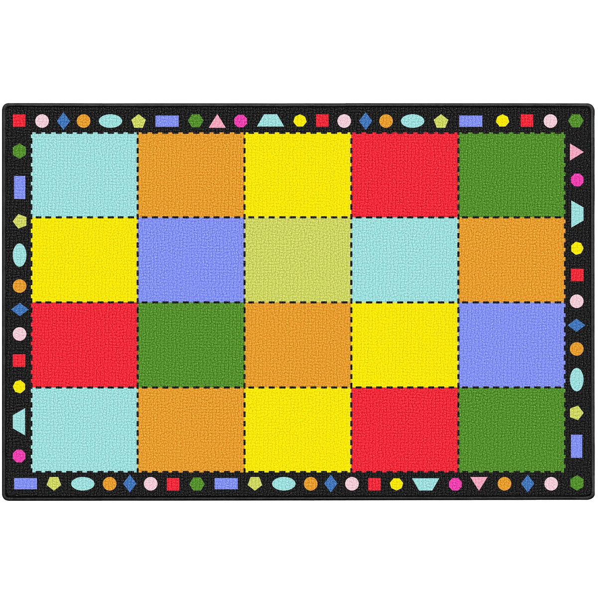 Booooom Jackson Classroom Rug - 5'x7'6'' Blocks Border Seating Rug Preschool Classroom Carpet, Non-Slip & No-Trip Edges, Vibrant Colors for Kids Playroom Floor Mat