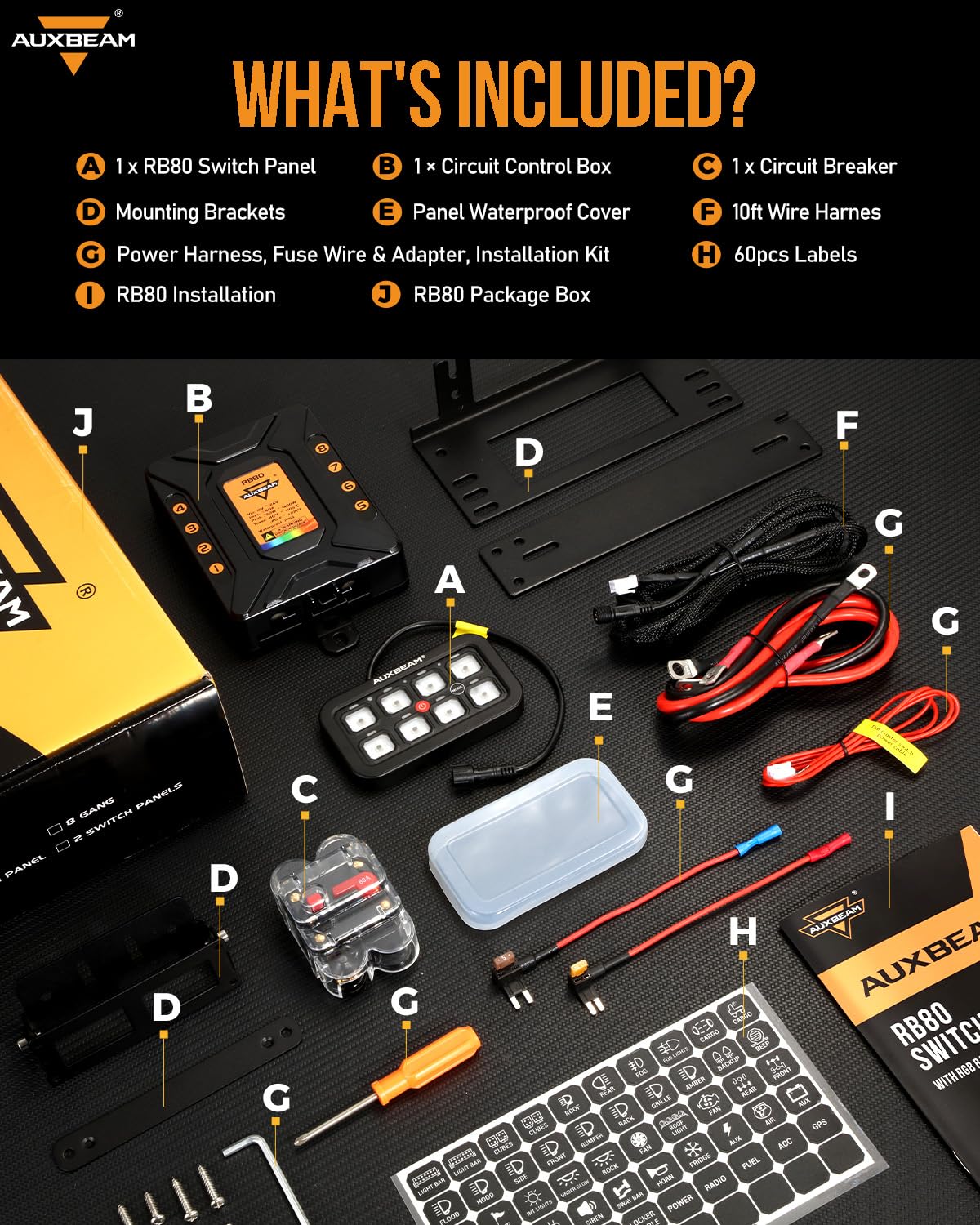 Auxbeam 8 Gang Switch Panel RB80 Toggle Momentary Pulsed RGB Dimmable Switch Panel Multifunction Switch Panel Two Sided Output Marine Switch Panel IP6