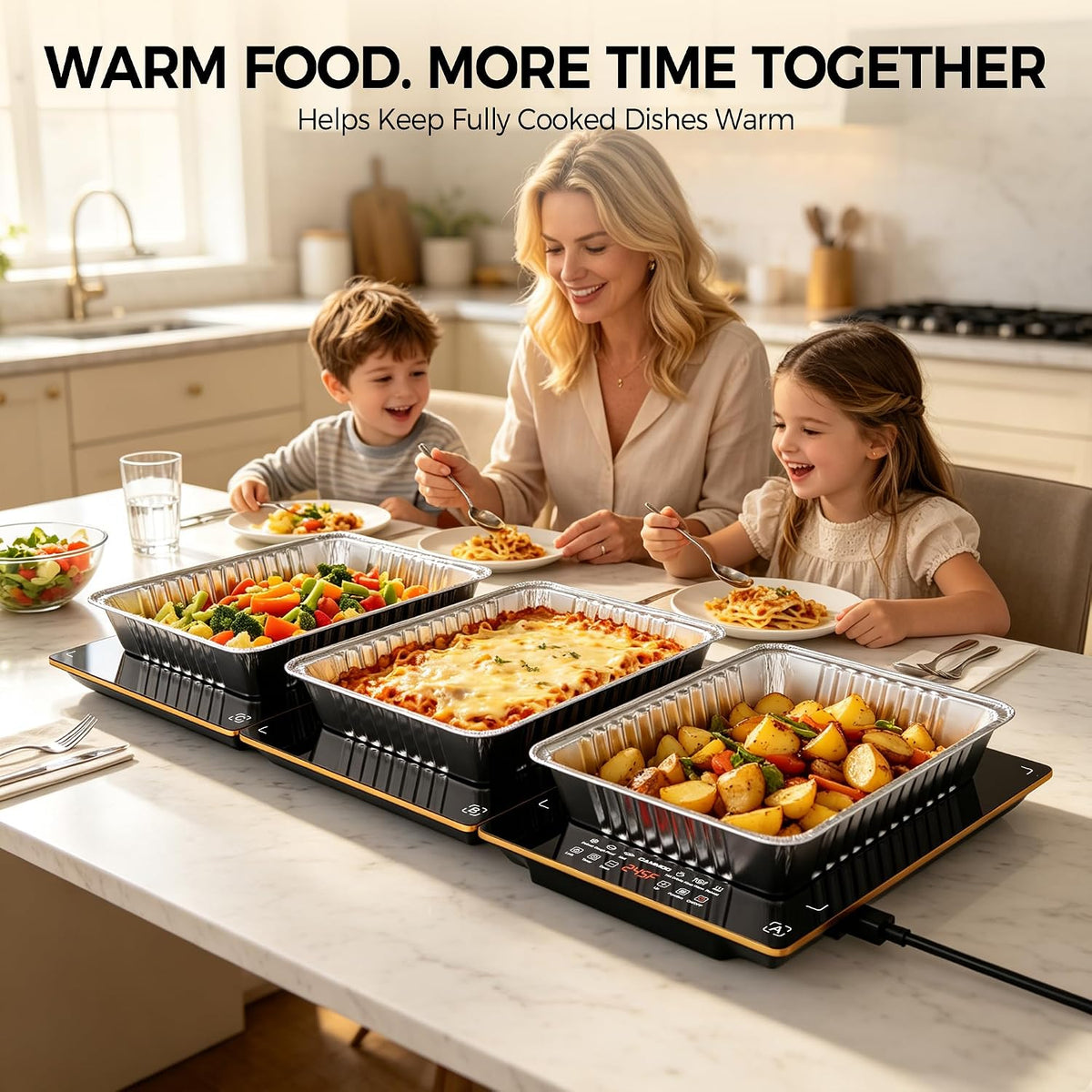 CAMMOO Electric Warming Tray, 31.8''x15'' 3-in-1, Tempered Glass Warming Mat for Food 31.8"L*15"W 3