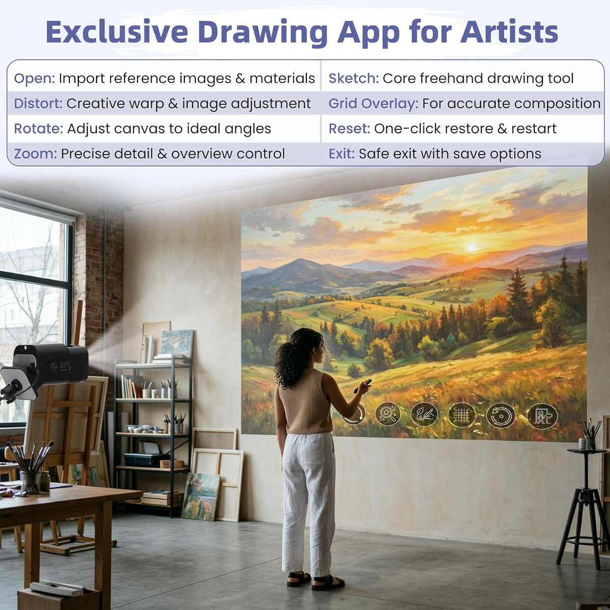 Art Projector for Tracing and Drawing with App, Native 1280P HD Painting Projector for Artists, 8 Pro Tracing Tools for Canvas, Wall Murals, Cake Decorating, Wood Burning & Sketching