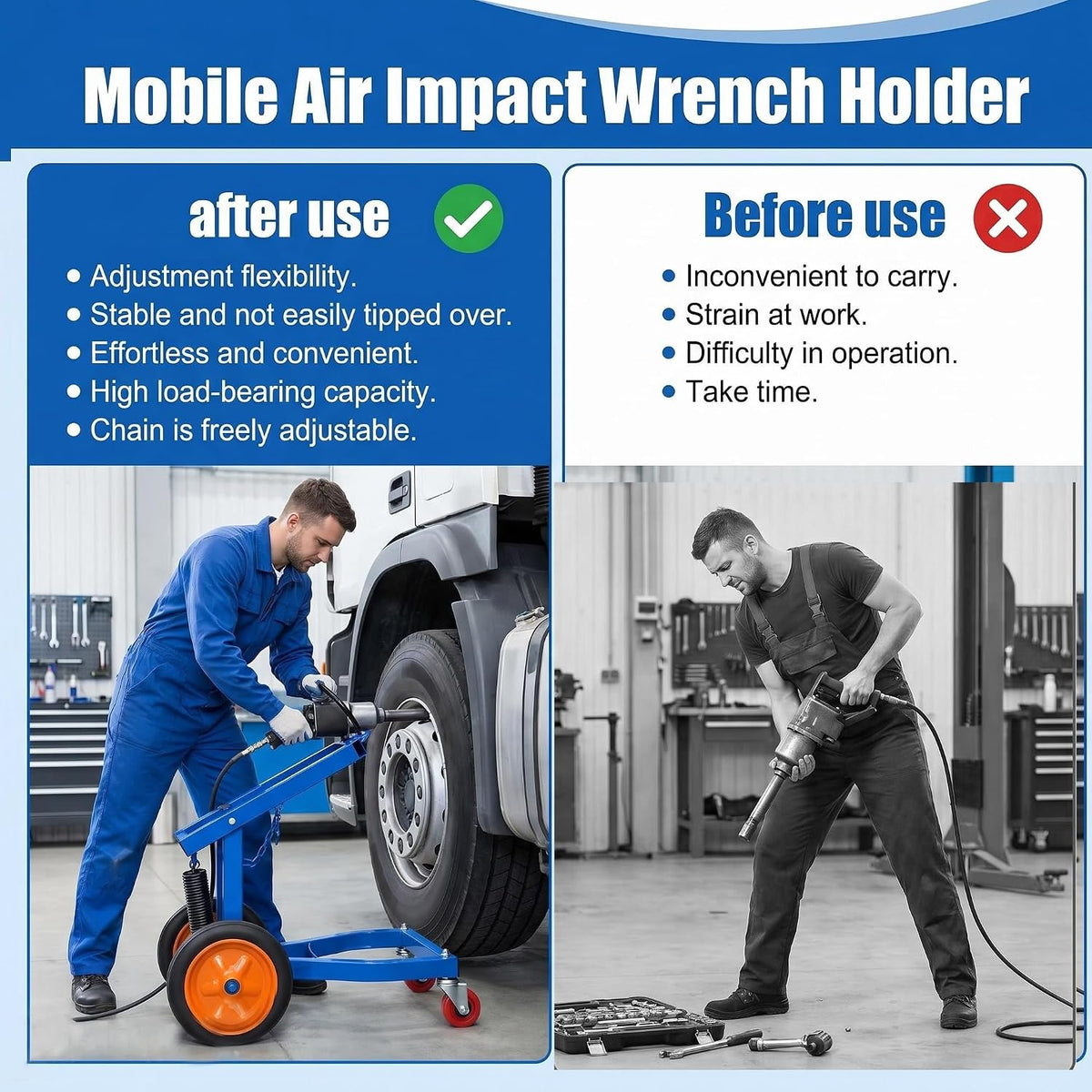 Mobile Air Impact Wrench Gun Holder for Changing Tire on Truck Bus