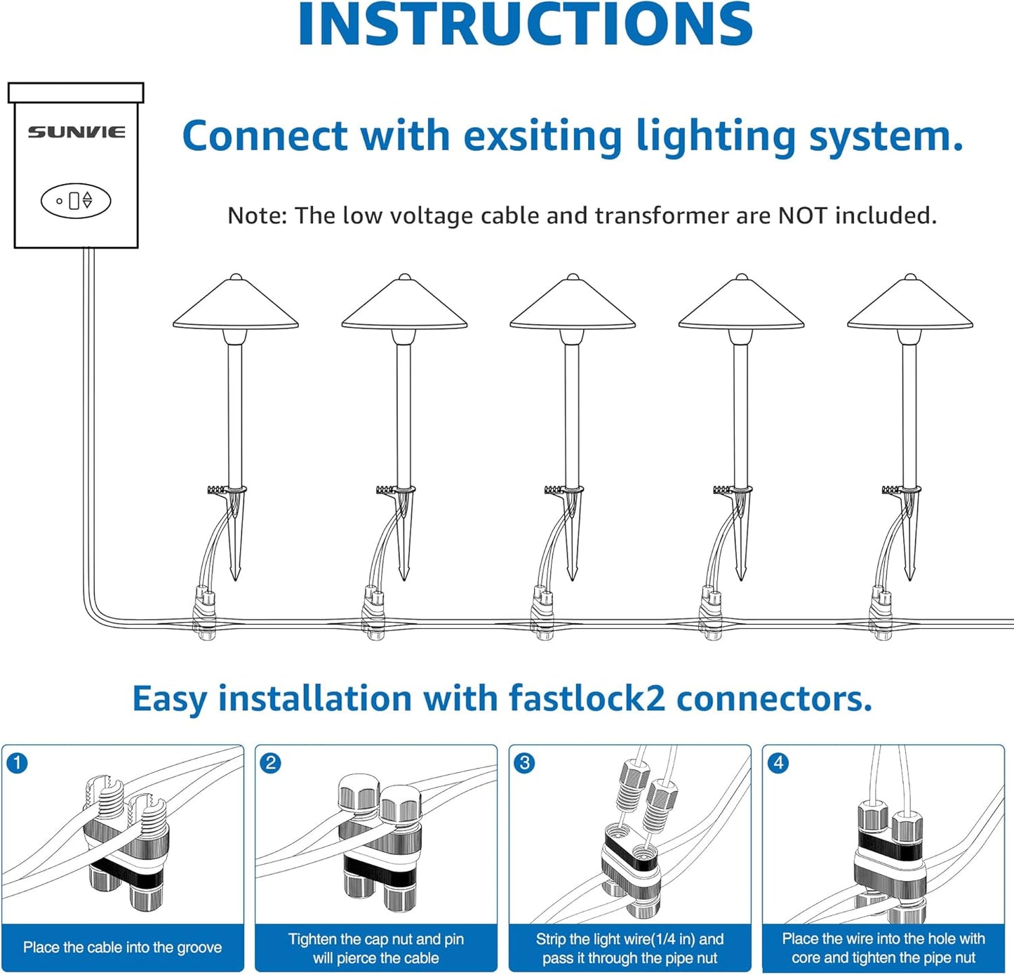 SUNVIE 8-Pack Low Voltage Landscape Pathway Lights 12-24V 3W LED Landscape Lighting 3000K Outdoor Pathway Lighting IP65