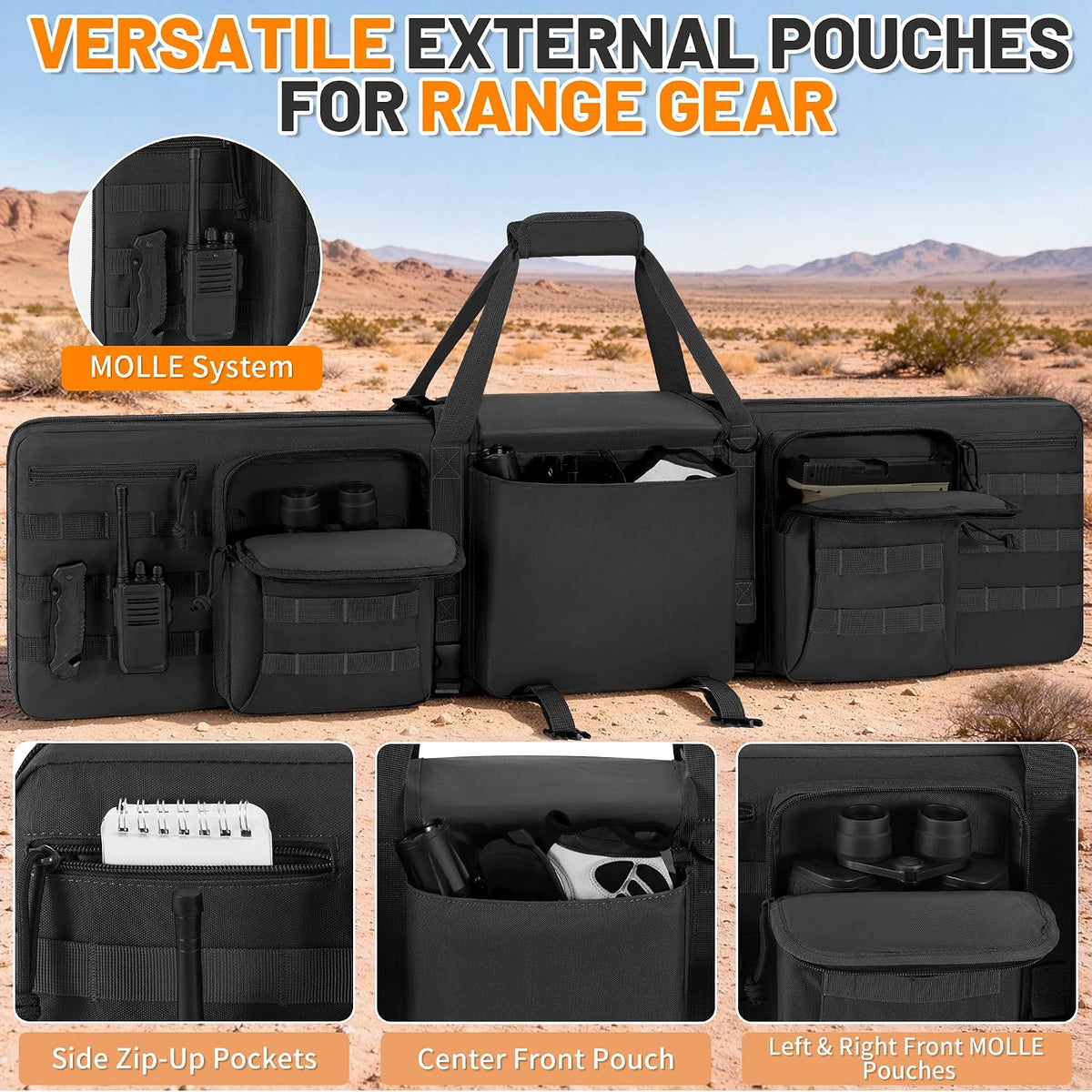 Double Rifle Case Gun Bag, Black 51" x 12" Double Rifle Case