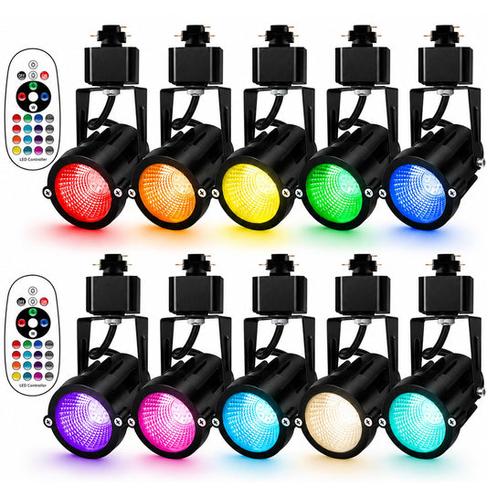 RGBW Track Lighting Heads 12W Multicolor Remote LED Track Lights Fixtures for Accent Retail Kitchen Artwork,120V Linear Track Light H Type-CRI90+ 24° 1200lm - 10 Pack (Black)