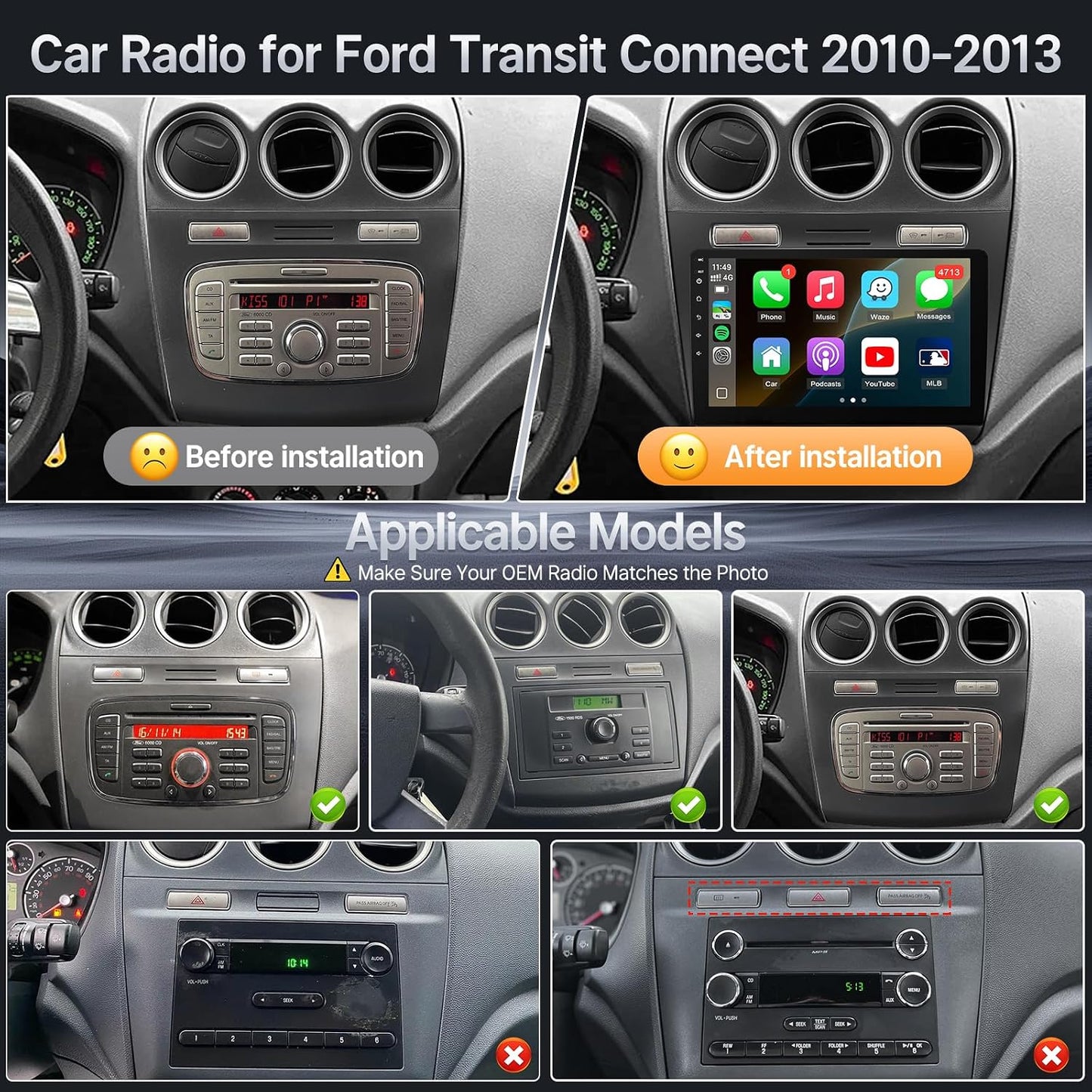Leadfan Linux Car Radio Stereo for Ford Transit Connect 2010 2011 2012 2013 | Wireless Carplay Android Auto, Fast Boot 10.1" Touchscreen Head Unit for Transit Radio Upgrade Bluetooth FM SWC+Backup Camera Model B：No Memory Linux Radio