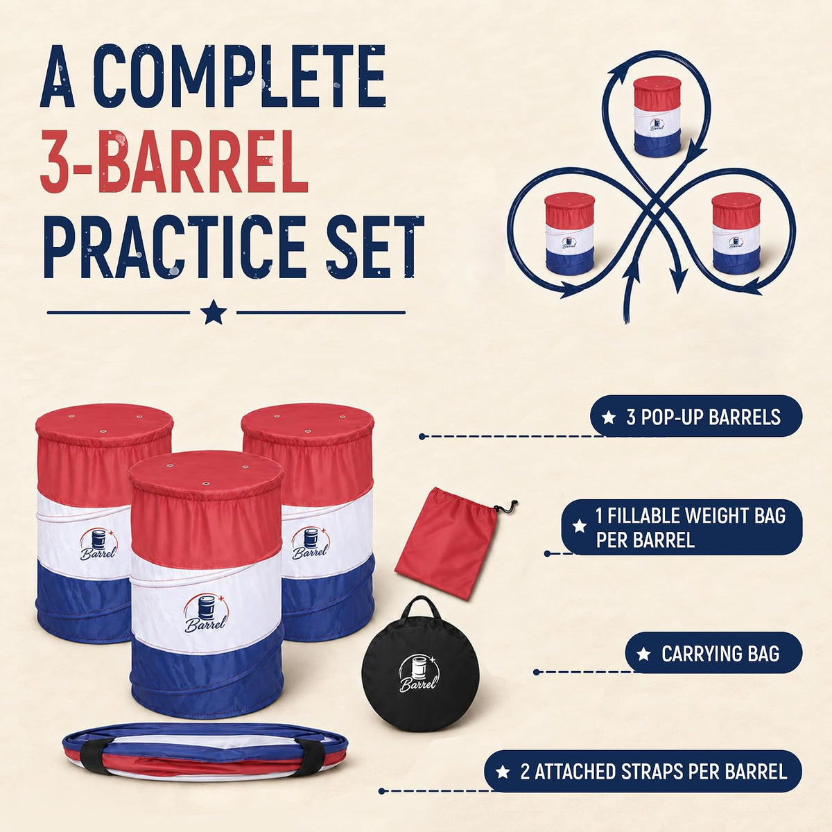 Pop Up Barrel Racing Training Barrels, Collapsible Set of 3