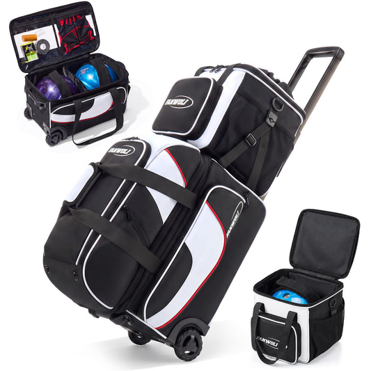 Fanwoli 3 Ball Bowling Bag, Modular Add-On Ball Bag, Black White