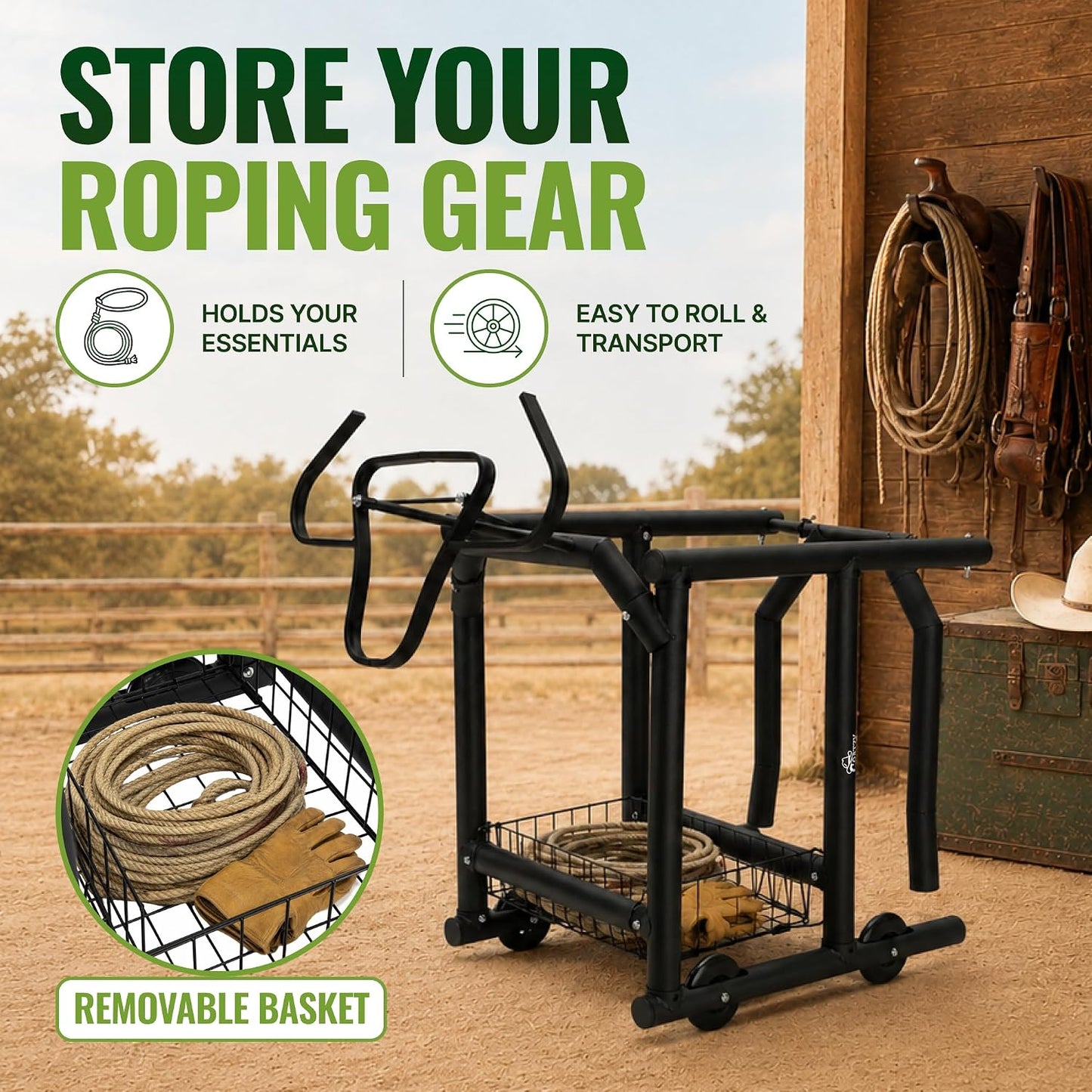 Rolling Roping Dummy for Kids and Adults, Heading and Heeling Dummy with Galvanized Steel Steer Head, Mobile Calf Practice On Wheels for Steer Roping Beginners | Helps beginners and young riders practice roping skills safely and easily