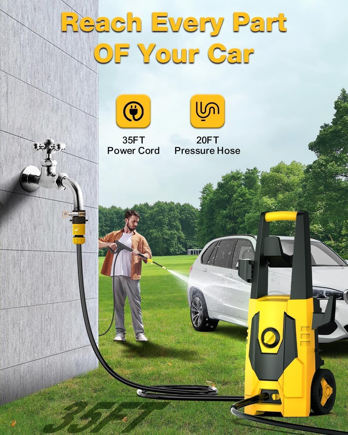 AgiiMan Electric Pressure Washer - 4800PSI Max 3.1 GPM Power Washer with 35FT Power Cord, 20FT Hose, Soap Tank, High Press