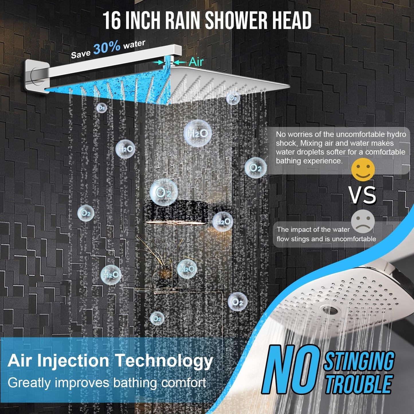 Baetuy Shower Faucet Set, 16 Inch Rainfall Shower System With full metal hand shower and square fixed shower Wall Mounted Shower Fixtures Polished