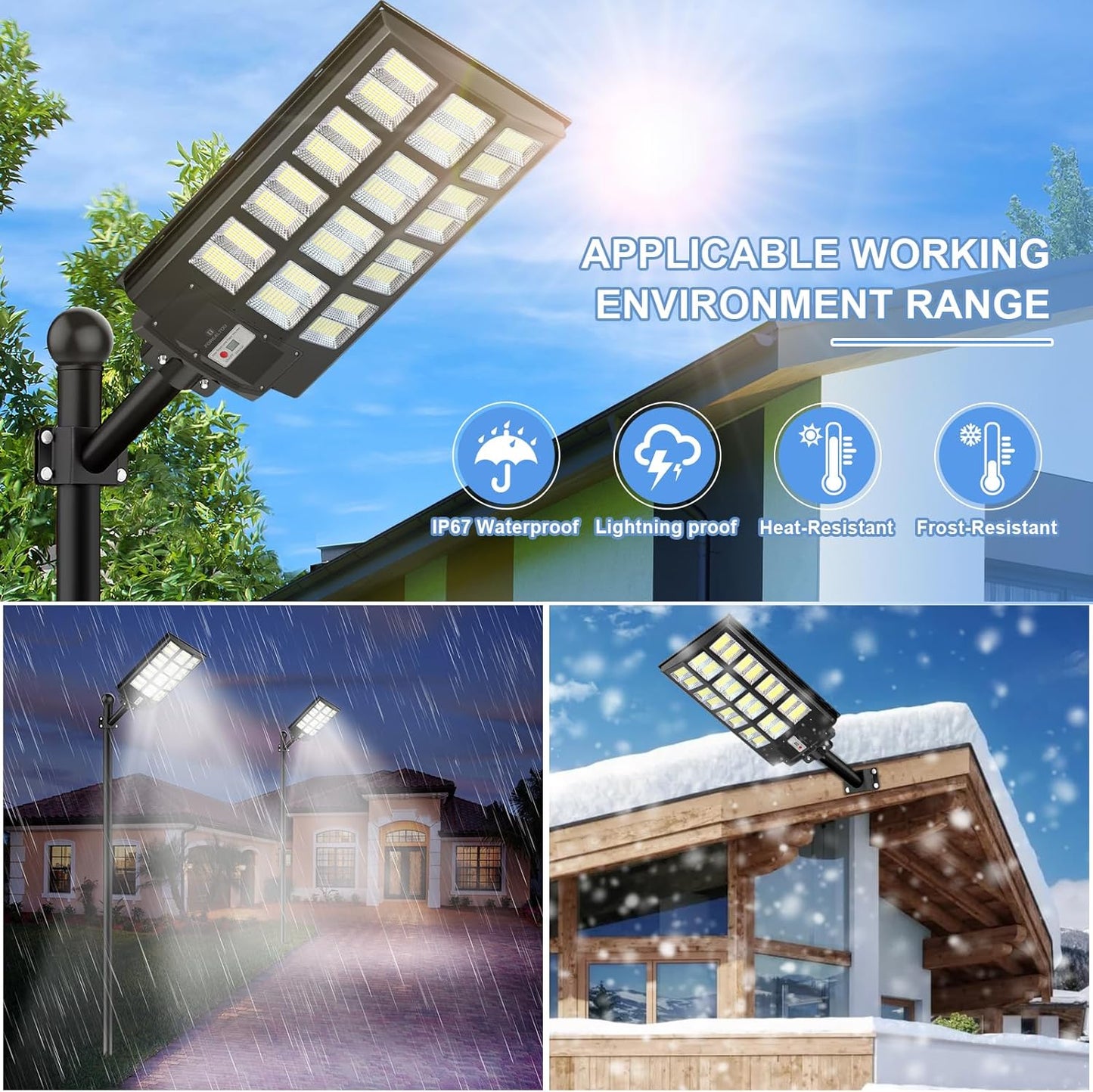 1600W Solar Street Lights Outdoor 8000K LED Solar Security Flood Lights Motion Sensor, 200000LM Dusk to Dawn IP67 Waterproof Solar Powered Outdoor