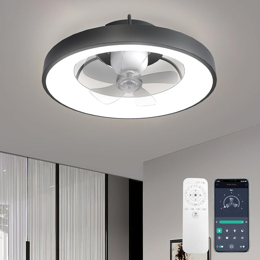 Low Profile Ceiling Fan with Lights: Flush Mount Ceiling Fans with Lights and Remote Control, 3 Colors Dimmable LED 6 Speeds Reversible Modern