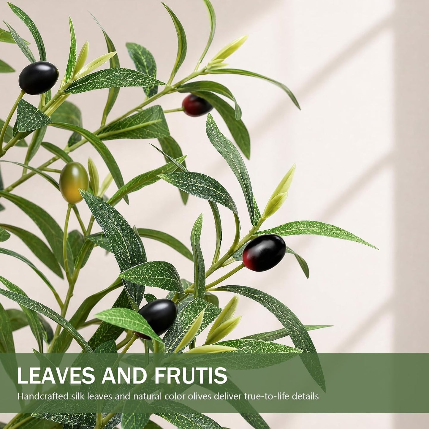 Faux Olive Trees Indoor, 7FT Tall Fake Olive Tree with Black Planter | Fake Potted Olive Silk Tree, Olive Wood Trunk and Lifelike Fruits Artificial Plants for Home Living Room Office Decor Indoor