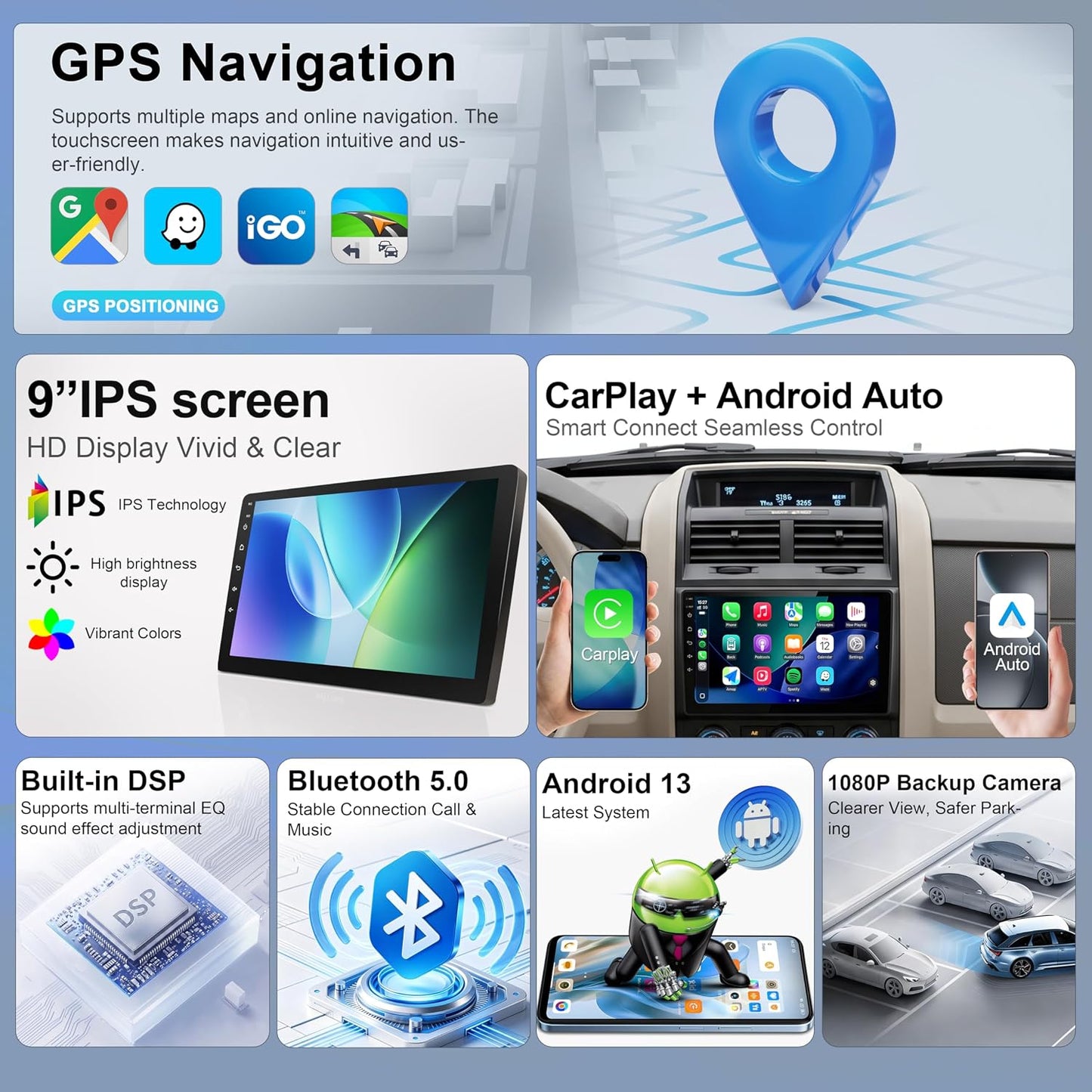 Car Radio for Ford Escape 2007-2012 Android 13 Car Stereo Head Unit with Carplay & Android Auto, GPS Navigation, Bluetooth 5.0, Plug and Play
