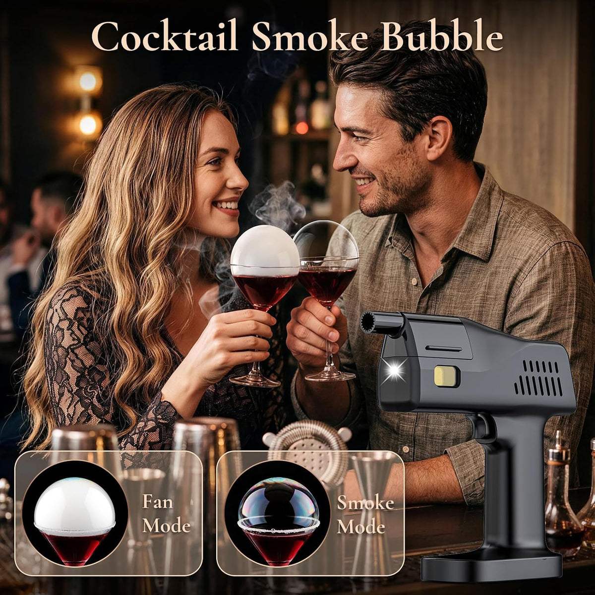 Cocktail Smoke Bubble Gun, Edible Bubbles & 4 Oils, Bartender Gift