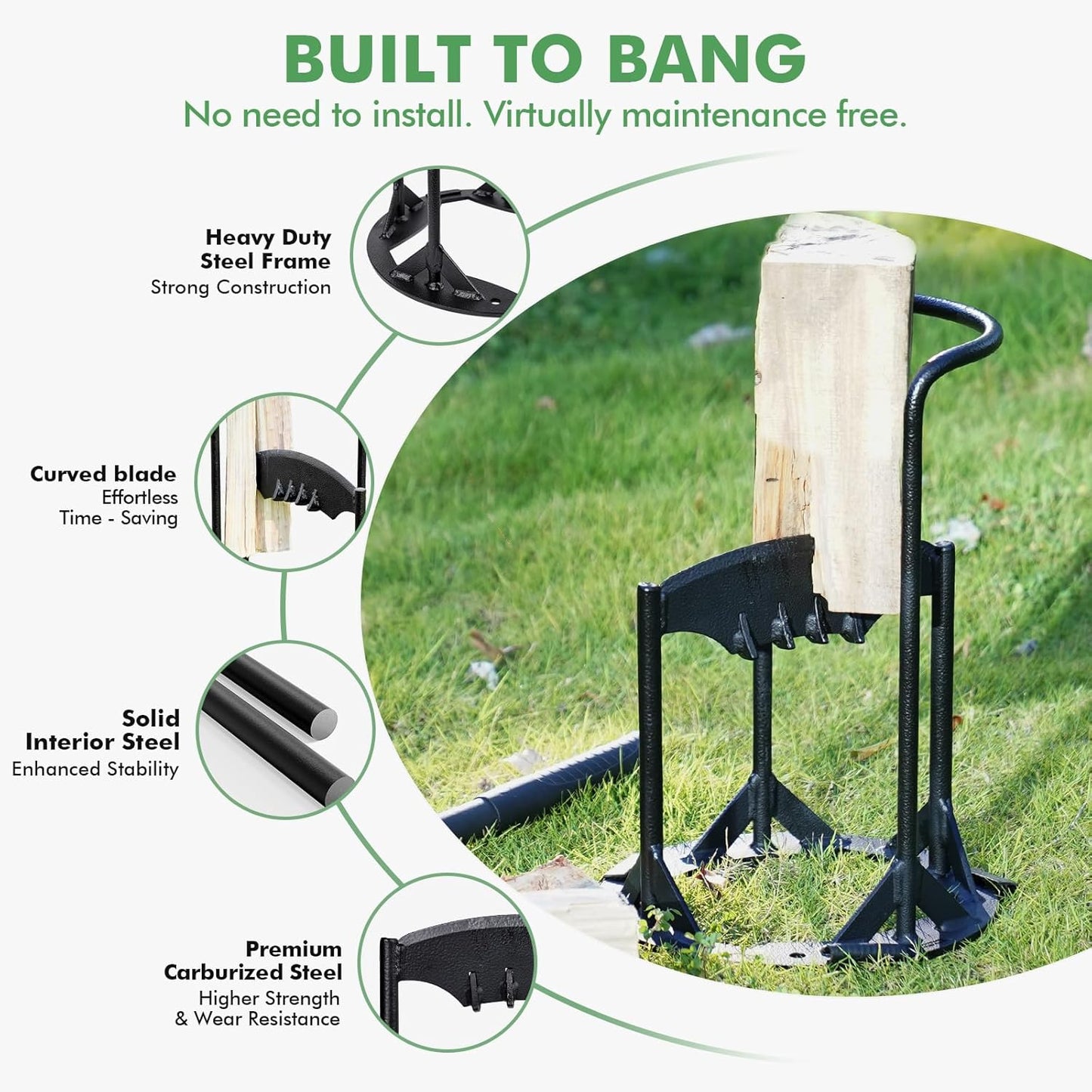 Flanagan 12'' x 17'' XXL Kindling Splitter for Wood,9LBS Firewood Splitter with 6LBS Wood Splitting Sledge Hammer, Open Top Ring Design Manual Log