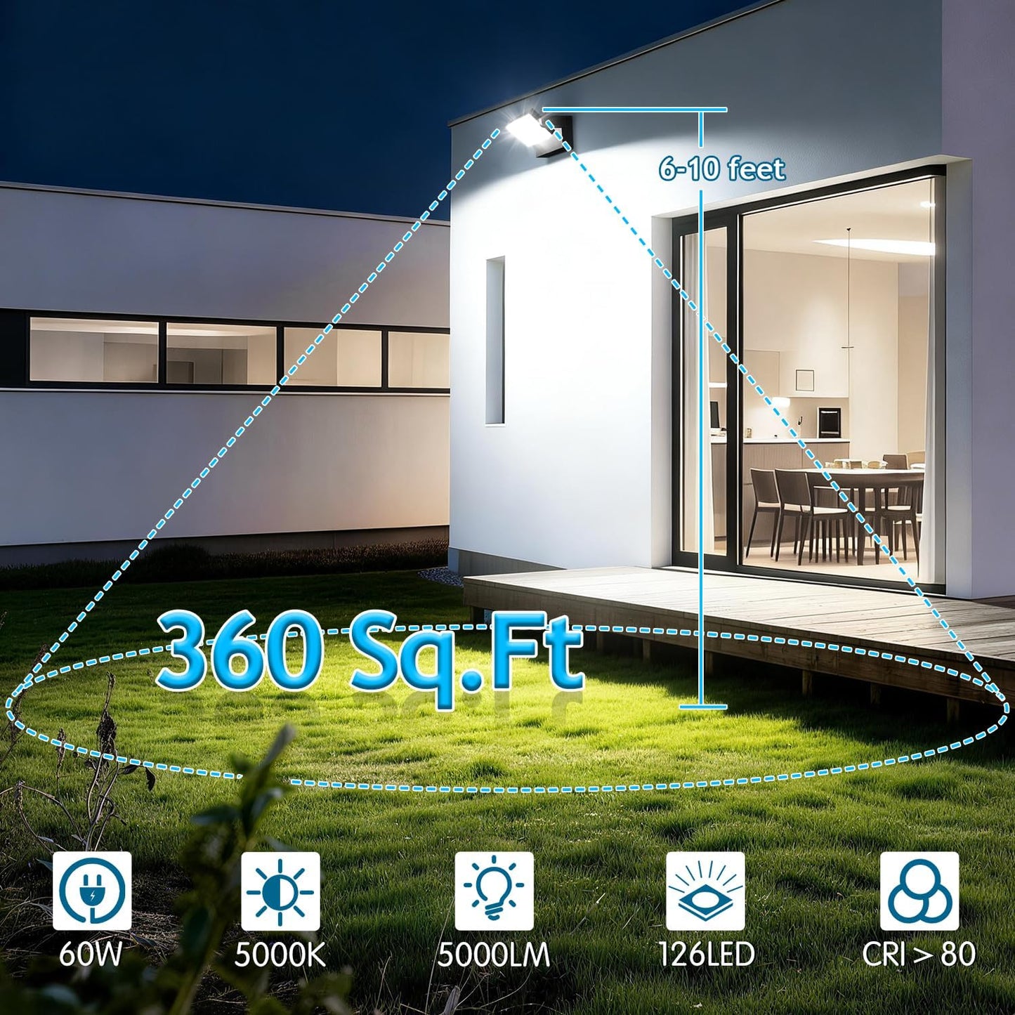 60W LED Outdoor Wall Lights 360° Rotatable Flood Lights Outdoor Modern Commercial Security 5000K IP65 Waterporof Wall Mounted Light for Garage Barn Porch 2 Pack 60W-2 Pack