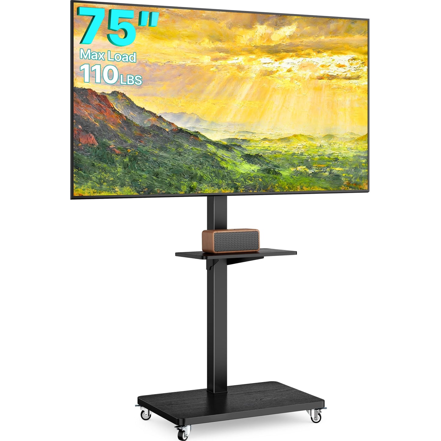 PEGZONE Rolling TV Stand for 32-75 Inch TVs Holds up to 110 lbs, Mobile TV Stand on Metal Wheels with Shelf, Tilt & Swivel Portable TV Cart with Mount, Height Adjustable TV Cart with Wire Management