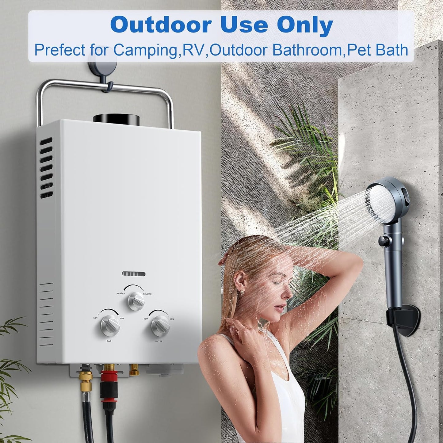 Tankless Water Heater Propane, Outdoor 6L 1.58 GPM Portable Water Heater with Handle, On Demand Hot Water Heater with Overheating Protection, Camping