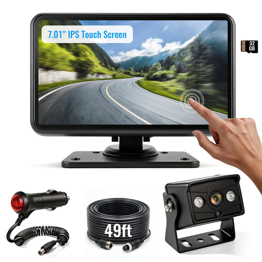 1080P 7.01" Wired Backup Camera System, DVR IPS Touchscreen with IP69K Water/Dust Proof Rear Camera, Vibration-Proof 20G for Skid Steer, Tractor, Truck, Heavy Equipment, AYT101