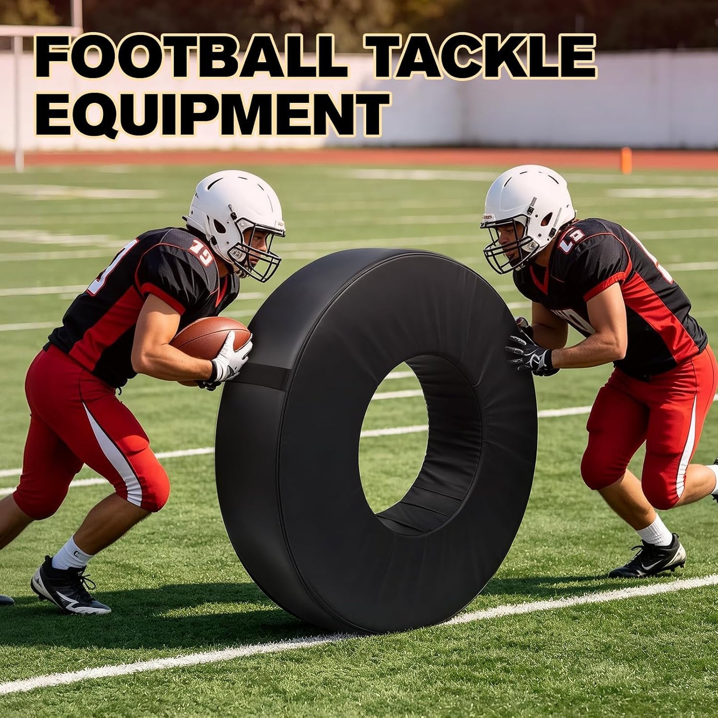 42 in Football Tackle Wheel with Heavy Duty PU Leather Cover | High-Density Foam Tackle Ring with Portable Handle Waterproof Tackling Dummy for Youth Practice Black