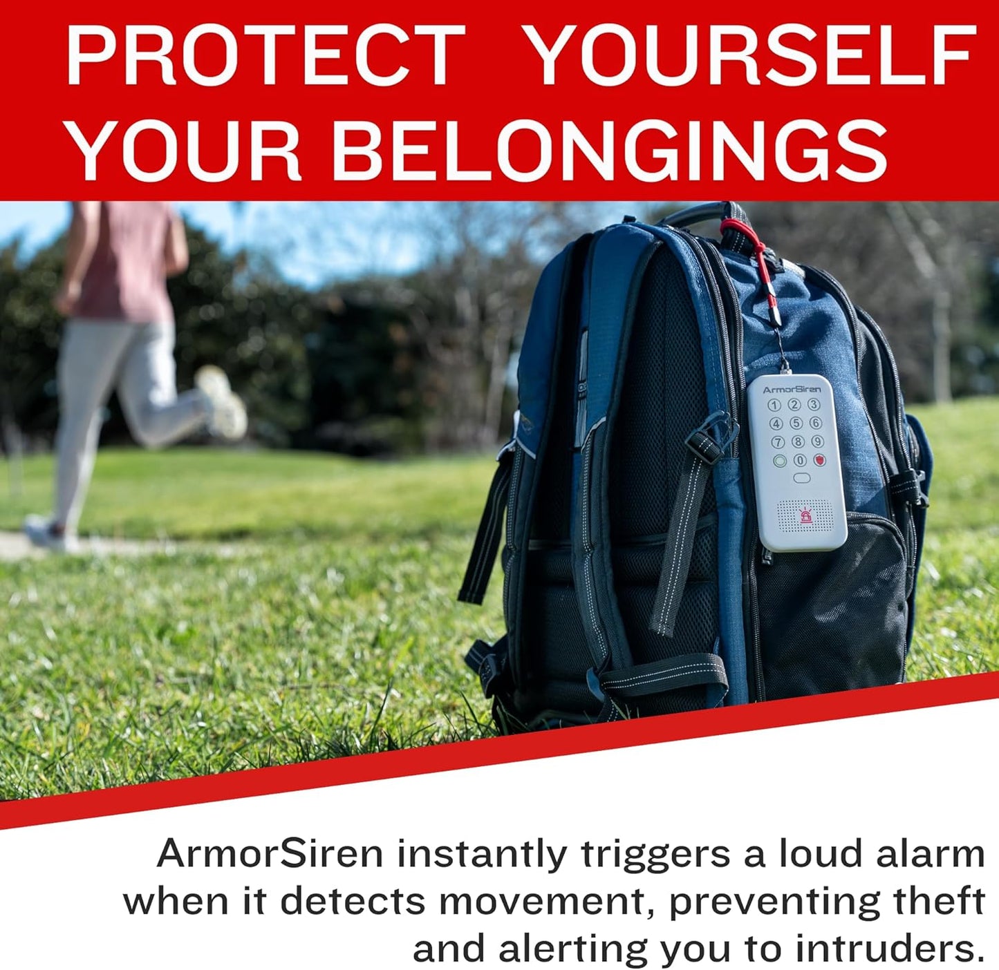 ArmorSiren - Portable Personal Security & Door Alarm with 120dB Siren, Motion Detection, Smartphone App Connectivity, and 30-Day Rechargeable Battery