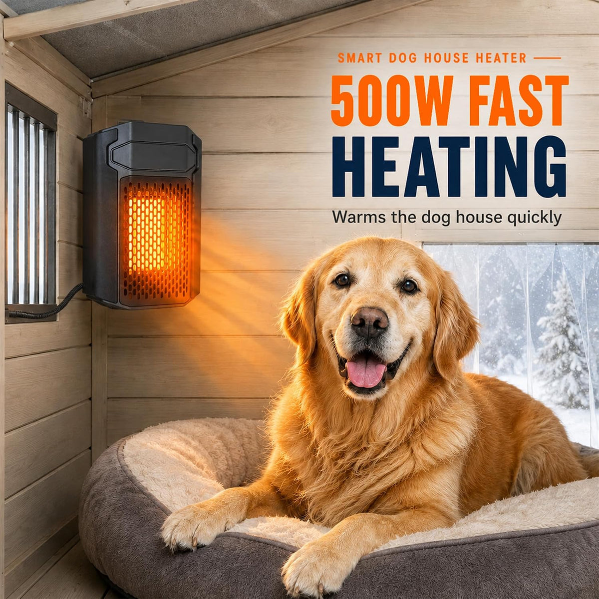 Outdoor Pet House Heater 500W - Kiroto WiFi APP Controlled Dog House Heater with Thermostat & Timer,Suitable for Winter Outdoor Heating of Outside Doghouses, Cat Beds and Chicken Coops