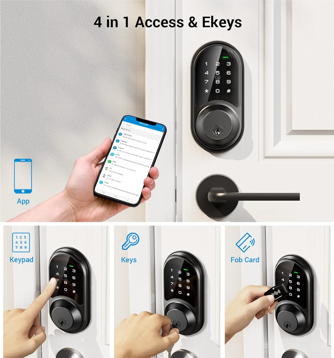 Smart Lock, Keyless Entry Door Lock, Smart Locks for Front Door with App Control, Electronic Digital Auto Lock with Touchscreen Keypad Set, Smart