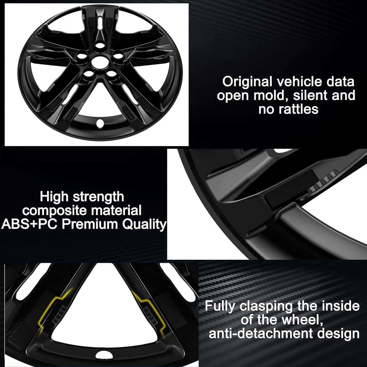 18 inch Wheel Skins compaitble with Ford Explorer 2020-2024; Set of 4 Wheel Covers ; Glossy Black