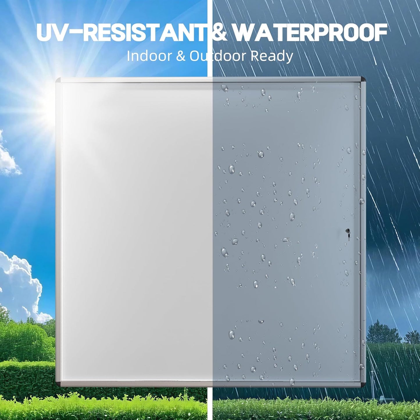 38”x38”Enclosed Bulletin Board, Weatherproof Dry Erase Board with Locking Swing-Open Door, Aluminum Frame Wall Mounted Outdoor Enclosed Whiteboard for Home, School, Office, Commercial