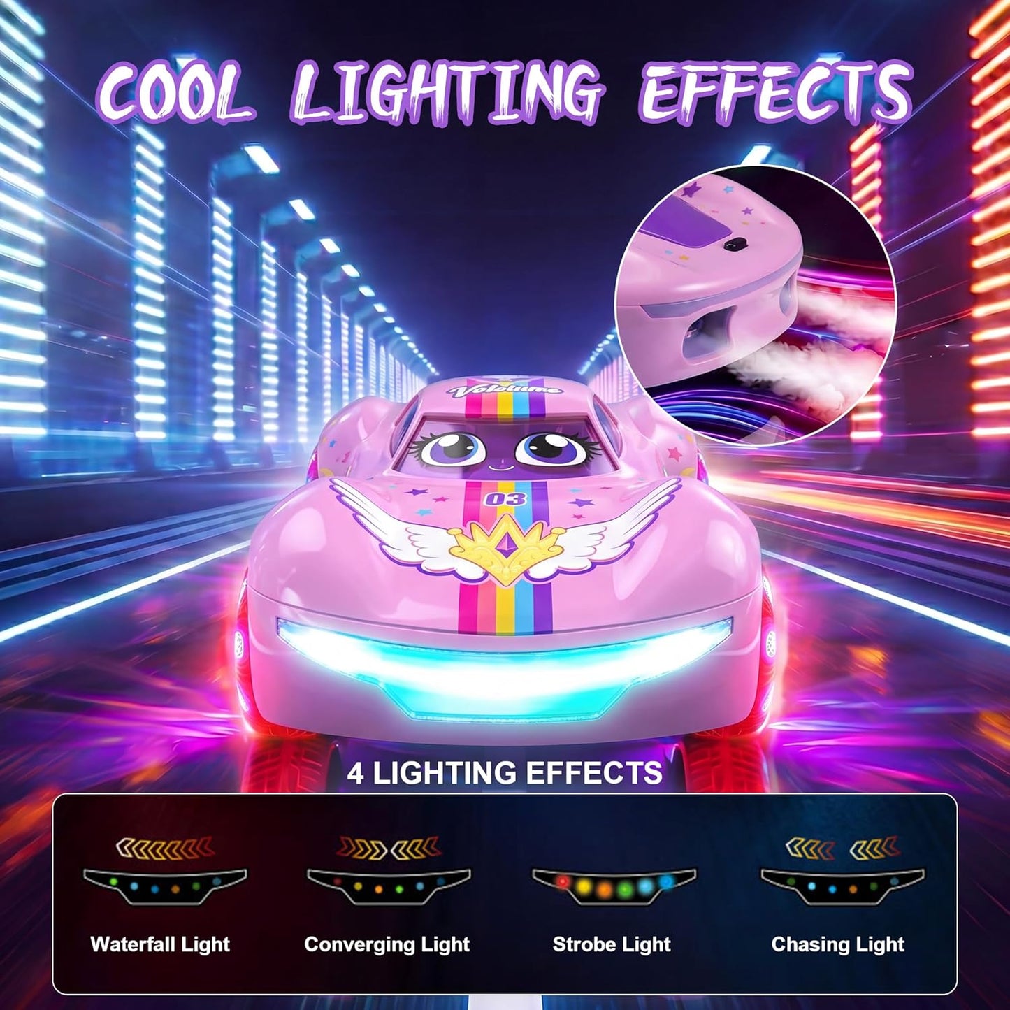 Gesture Sensing RC Drift Car, Pink, Hand Controlled Stunt Remote Control Car for 6-12 years of age, with Mist Spray, LED Light Wheels & 360° Spin, 2.4GHz 50 Min Play Dual Batteries, Hobby Toy Birthday Gift, Pink
