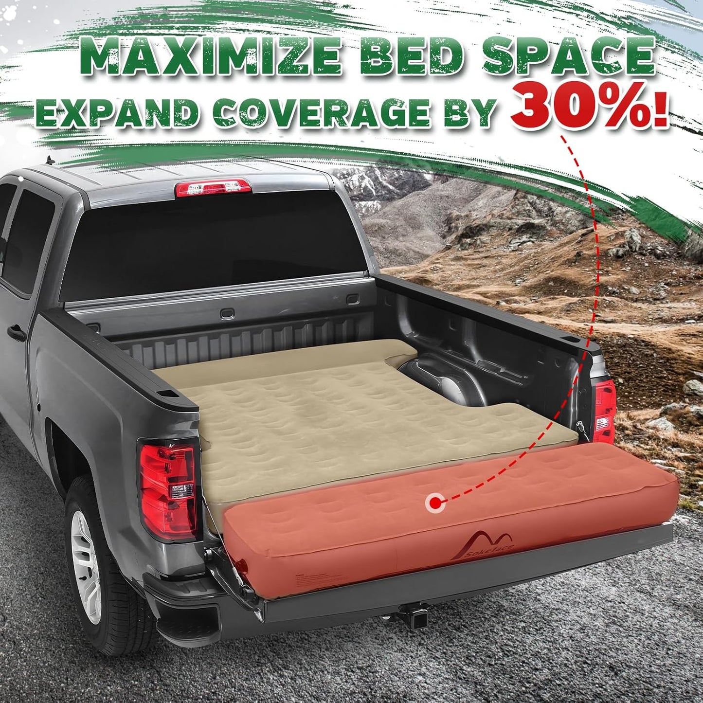 Truck Air Mattress for 5.5-5.8ft Short Truck, Truck Bed Air Mattress with Maximized Space Design, Wireless Rechargeable Pump, Effortless Setup, Full