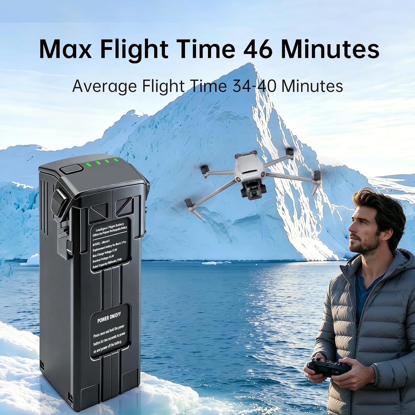 Battery Compatible with Mavic 3,  Battery 1-pk, 5000mAh Intelligent Flight Mavic 3 Pro Battery, Max Flight Time 46 Mins, Compatible with DJI Mavic 3 Enterprise Series, Mavic 3 Pro Cine, Mavic 3 Pro, Mavic 3 Cine/Classic