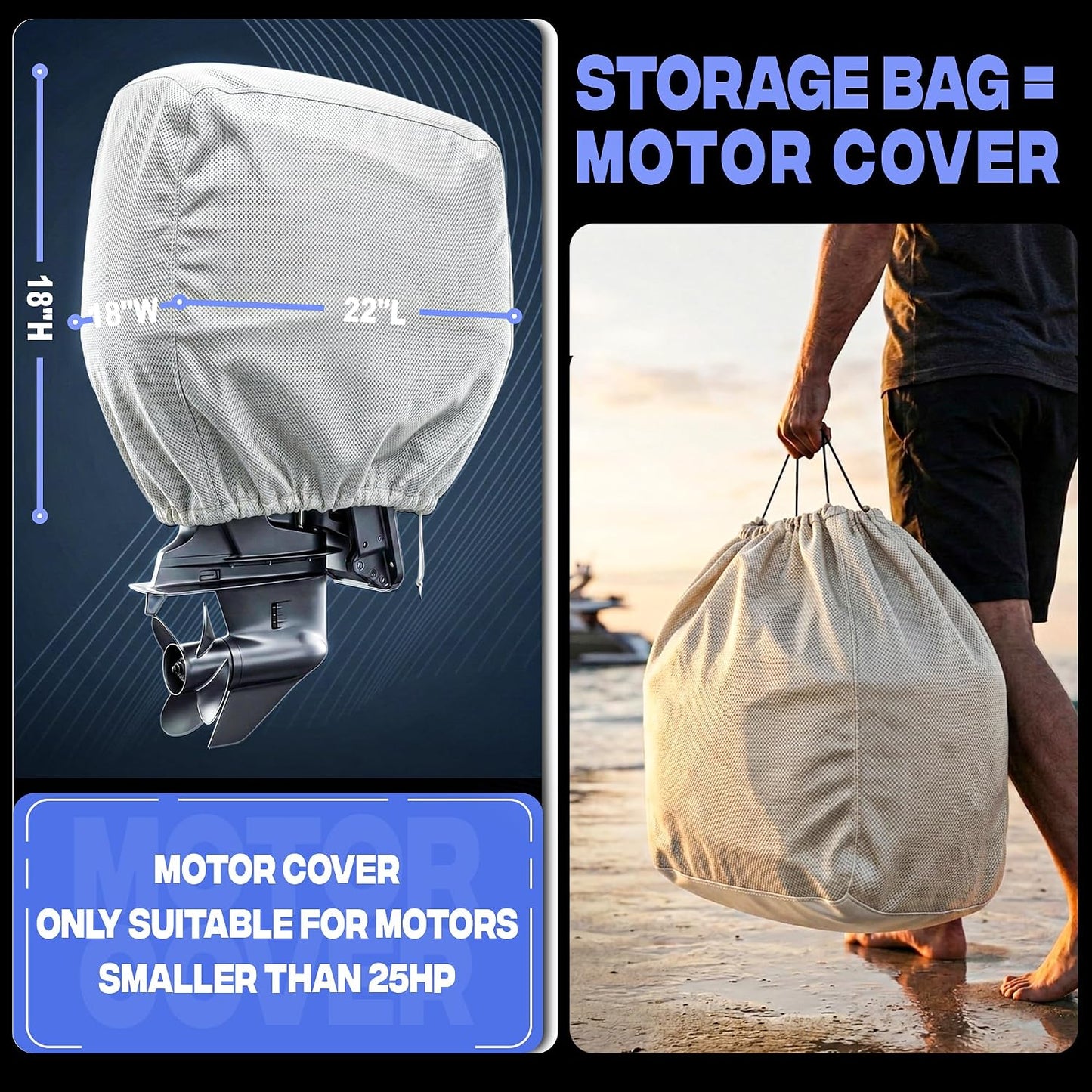 FOCEAN Boat Covers 16-18ft 1200D Waterproof Heavy Duty Marine Tarp Gray Cover, Fits Bass, V-Hull, Tri-Hull, Runabout & Fish Ski Boats with Storage Bag