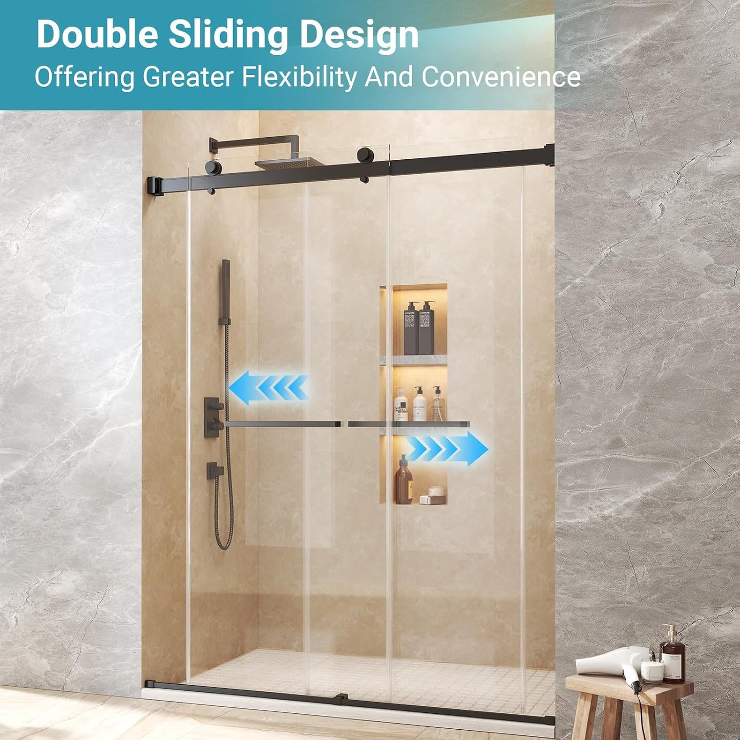 44"-48" W x 76" H Double Sliding Shower Door, 5/16" (8mm) Clear Tempered Glass Frameless Shower Door with Nano Easy Clean Coating, Stainless Steel Hardware, Matte Black Matte Black 48" W x 76" H - 8mm - Clear Glass